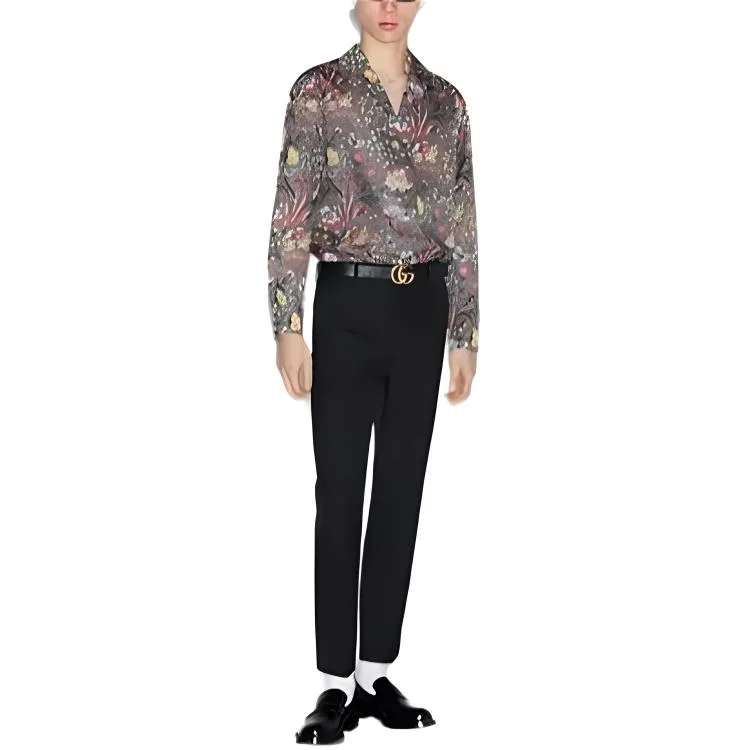 Рубашка GUCCI с цветочным панк-принтом, весна, осень, Gray Pink — фото 4