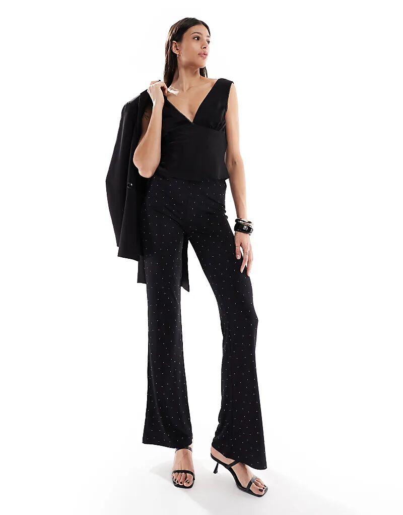 

ONLY высокие расклешенные брюки со стразами черного цвета