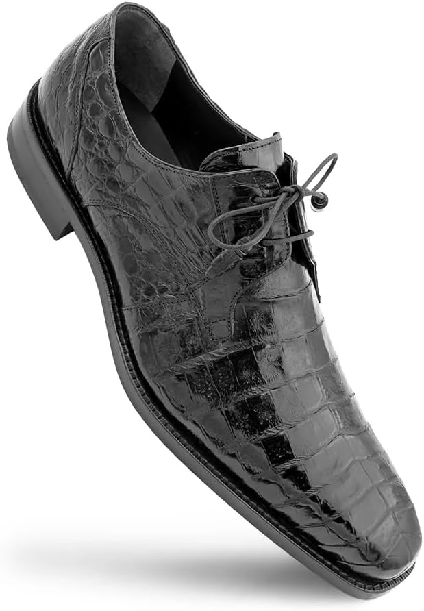 Mezlan Anderson Crocodile Lace Up - Мужские туфли-блочеры из настоящей крокодиловой кожи с простым носком и стелькой с эффектом памяти - Ручная работа в Испании, черный — фото 2
