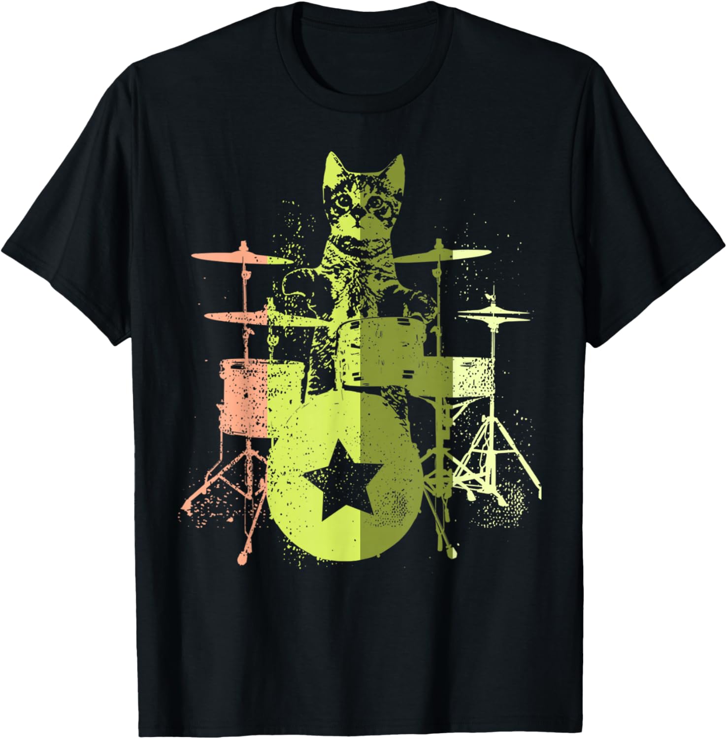 

Ретро-футболка с изображением кота, играющего на барабане, черная Mh-Artworx