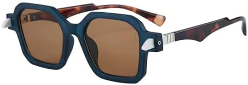 

Ретро-очки квадратной формы для женщин, модные, двухцветные, с защитой от УФ-излучения UV400; мужские солнцезащитные очки в стиле панк с многоугольными заклепками MTZJH, Matte Blue Tea