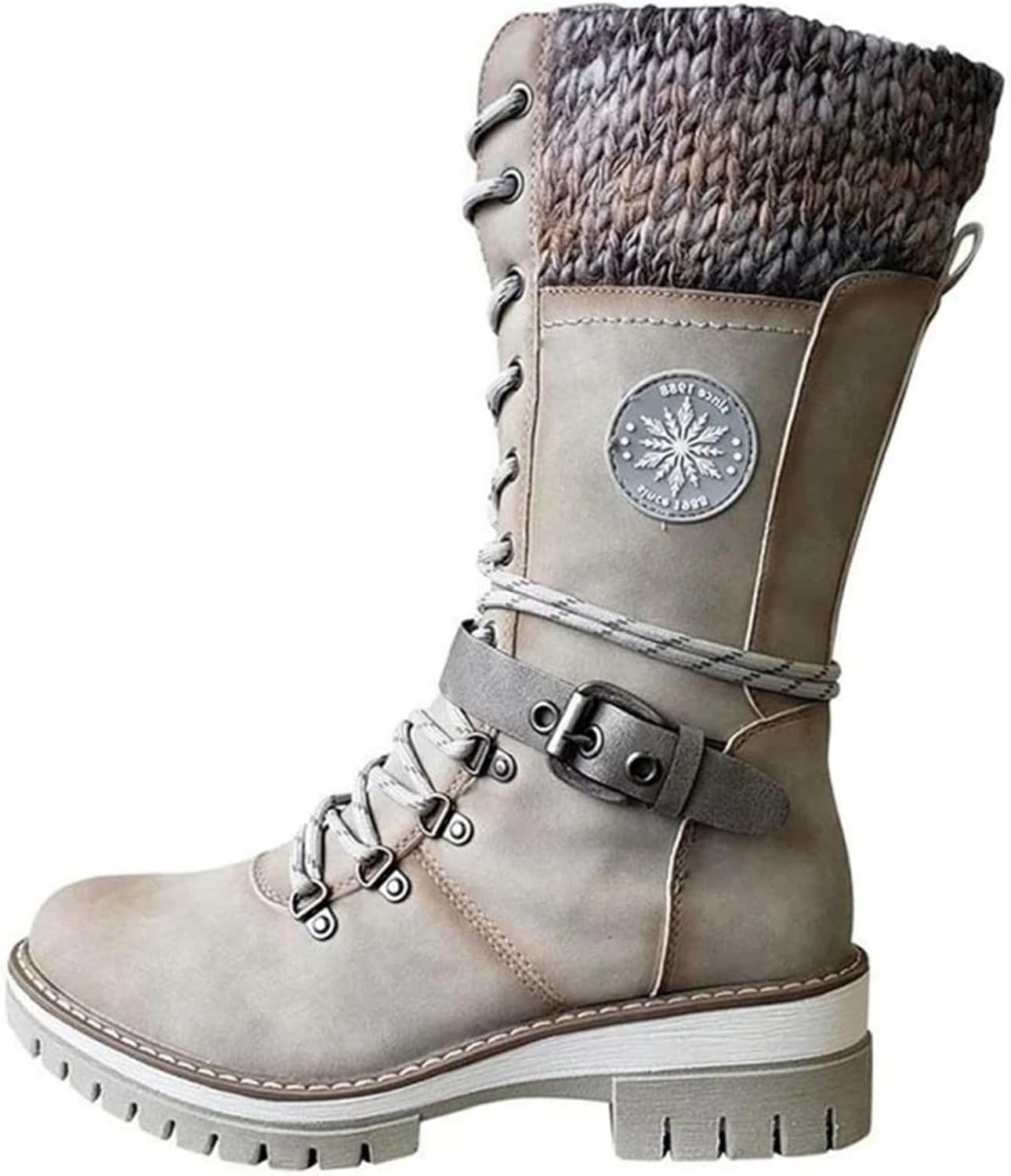 

Женские вязаные ботинки средней длины с пряжкой, зимние теплые, из замши, с шнуровкой, не скользящие, водонепроницаемые, зимние ботильоны, повседневные, с круглым носком, для верховой езды Baxtayel, бежевый