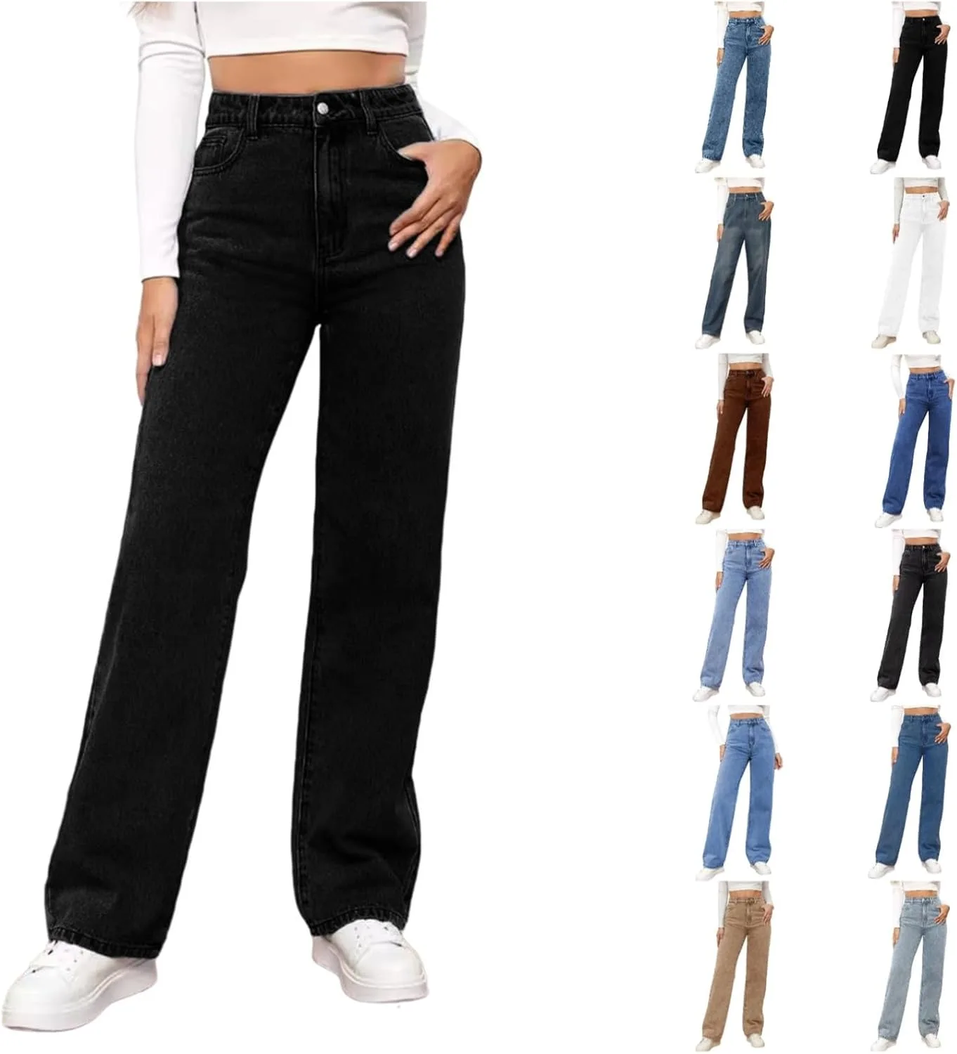 

Прямые джинсы JiXiang для женщин, высокие, эластичные, в стиле Y2K