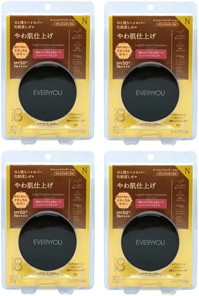Тональное средство Long Fit Cushion Foundation EVERYYOU набор 4 шт SPF 50+ PA+++++ натуральный охра 60 мл