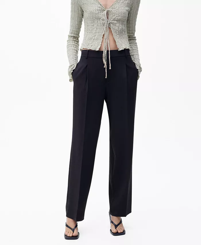 

Женские брюки прямого кроя со складками Pants MANGO, синий
