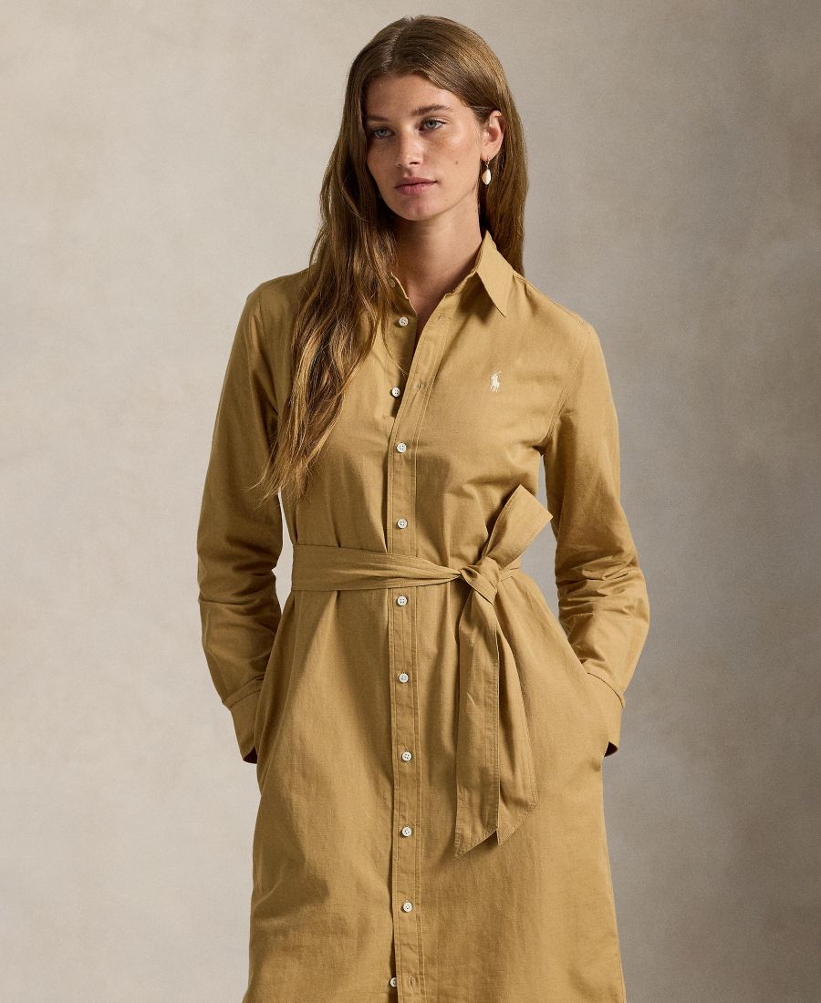 Женское платье-рубашка с длинными рукавами и поясом Polo Ralph Lauren, Classic Camel — фото 2