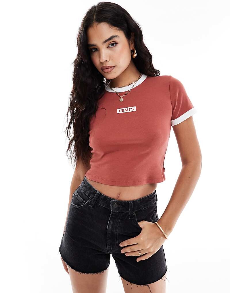 

Красная укороченная футболка с логотипом Levi's