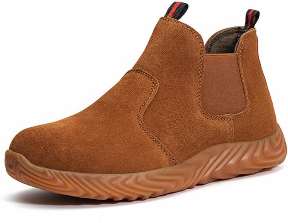 

Ботинки FLOWERGIRR для мужчин с стальным носком, проколоустойчивые, защитные от электрического удара, водонепроницаемые кожаные противоскользящие промышленные строительные ботинки для сварки, коричневый