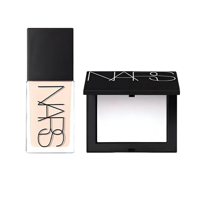 NARS Набор топовой тональной основы из двух предметов: легко растушевывается, стойкая, маскирующая, фиксирующая, 10 г + 30 мл, подарок на день рождения, Two-Piece Set: Radiant Skin Liquid Foundation L1.5 30ml+Classic Big White Powder Compact 10g