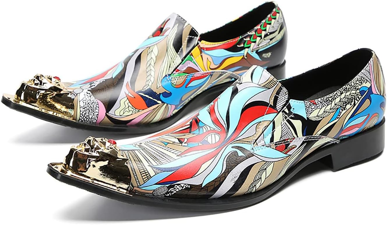 

Мужские лоферы Santimon Loafers Party Dress Casual Slip On из натуральной кожи с металлическим носком, граффити, пенни-лоферы, модные туфли для вечеринки, свадьбы, смокинга, вестерн, бальные и диско для мужчин, Graffiti