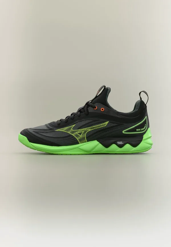 Волейбольные кроссовки wave luminous 3 Mizuno, Black/Glowing Apple/Mandarin Orange