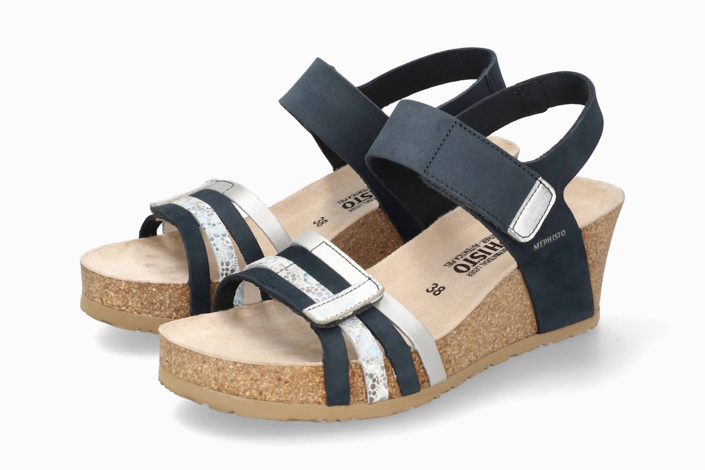 Women's Lucia Lightweight Walking Wedge Sandal In Black And White MEPHISTO — фото 2