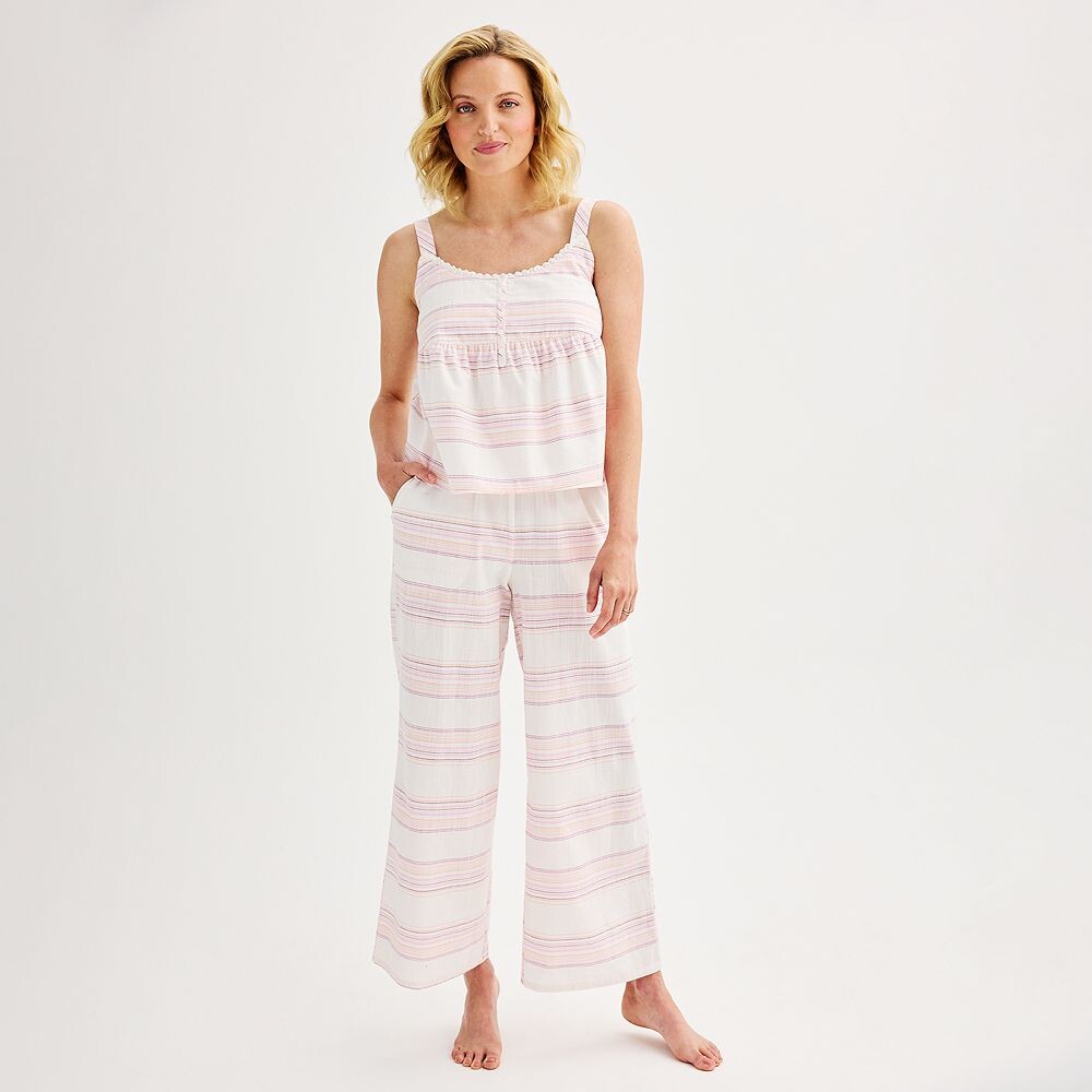 

Женский комплект из поплиновой пижамной майки и пижамных штанов Sonoma Goods For Life, цвет Ivory Light Stripe