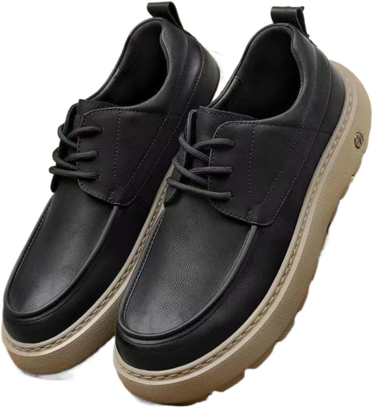 

Мужские повседневные кроссовки для увеличения роста, из натуральной кожи с платформой, мужские обувь на толстом каблуке для ежедневной носки Azttoztto, черный