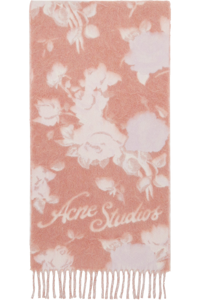 Шерстяной шарф с бахромой Acne Studios, розовый — фото 2