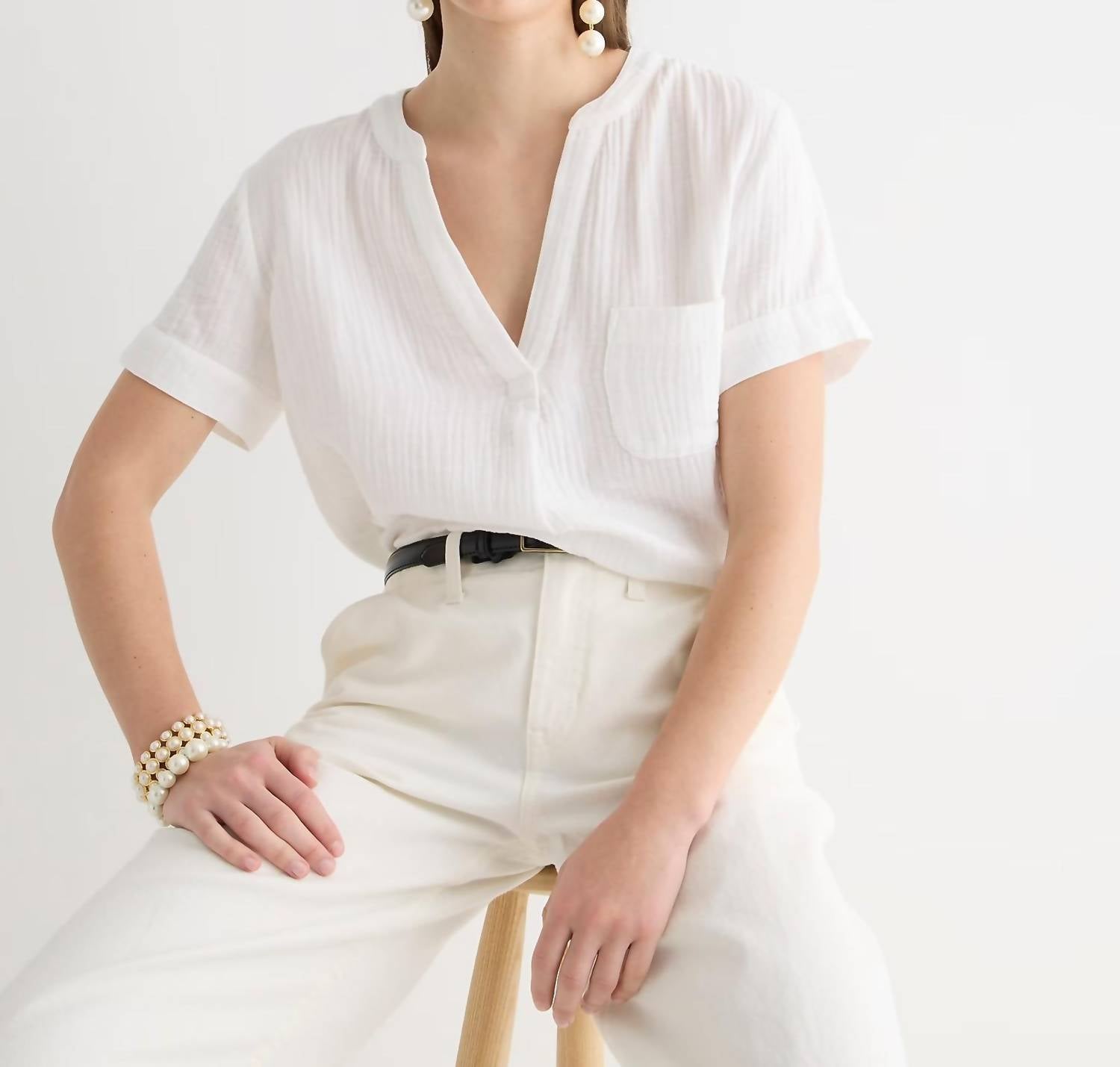 

Топ-поповер из двойной марли с V-образным вырезом белого цвета J.Crew