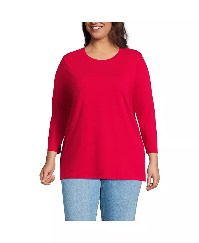 

Туника из хлопка Supima с рукавом 3/4, plus size Lands' End, красный