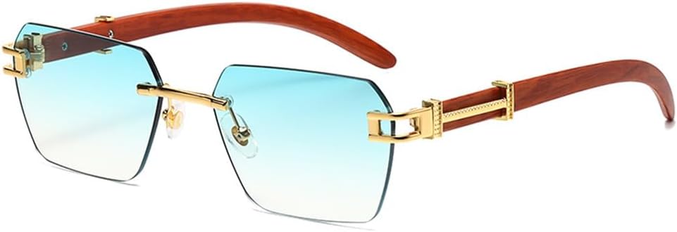 

Солнцезащитные очки без оправы с имитацией древесной текстуры, солнцезащитные очки с металлическими кромками, модные женские солнцезащитные очки generic, Gradient Cyan