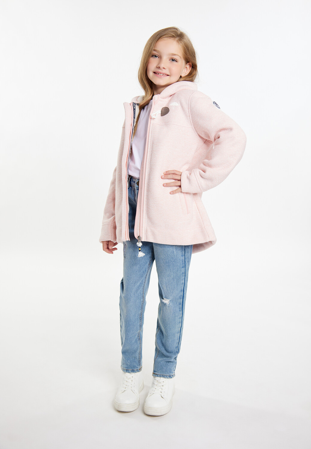 Флисовая куртка Schmuddelwedda Strickfleecedufflecoat Für Mädchen, цвет Pastellrosa Melange — фото 2
