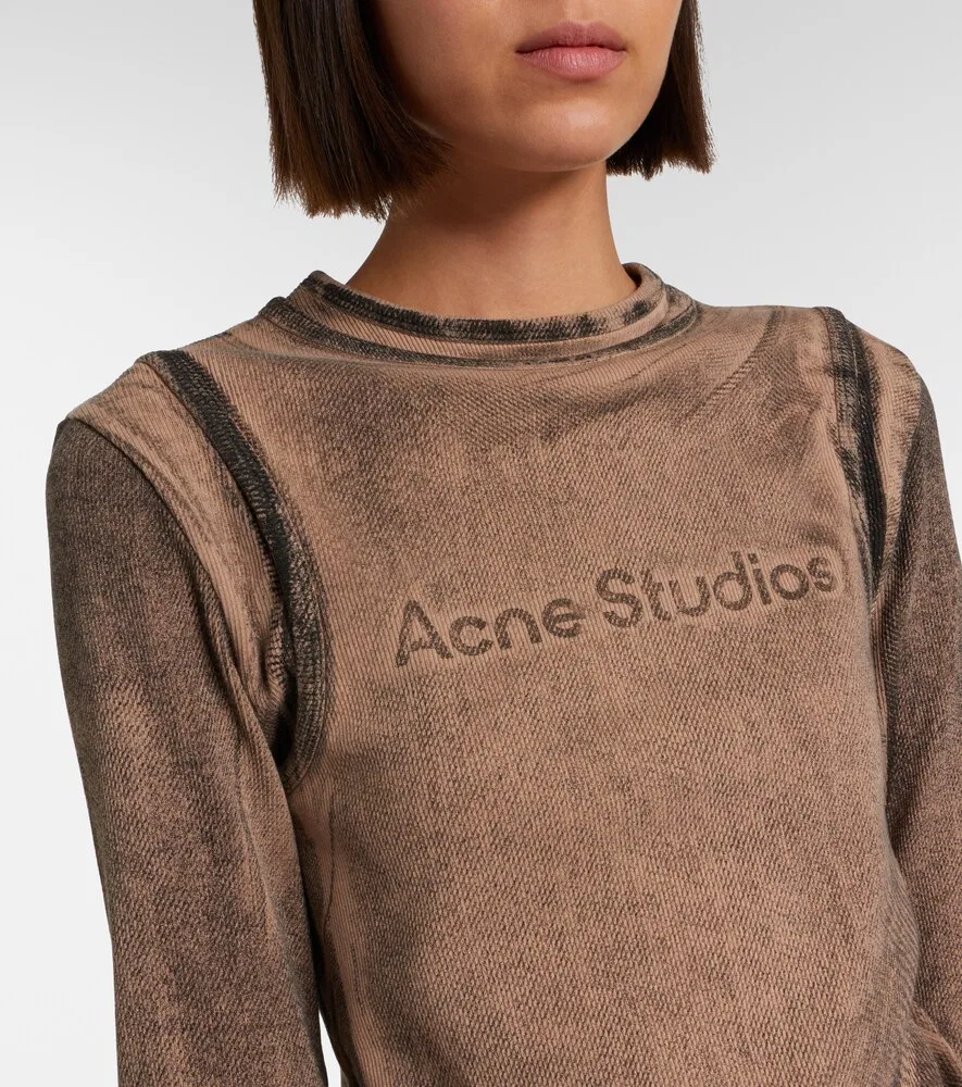 Футболка из хлопковой смеси с принтом Acne Studios, коричневый — фото 3