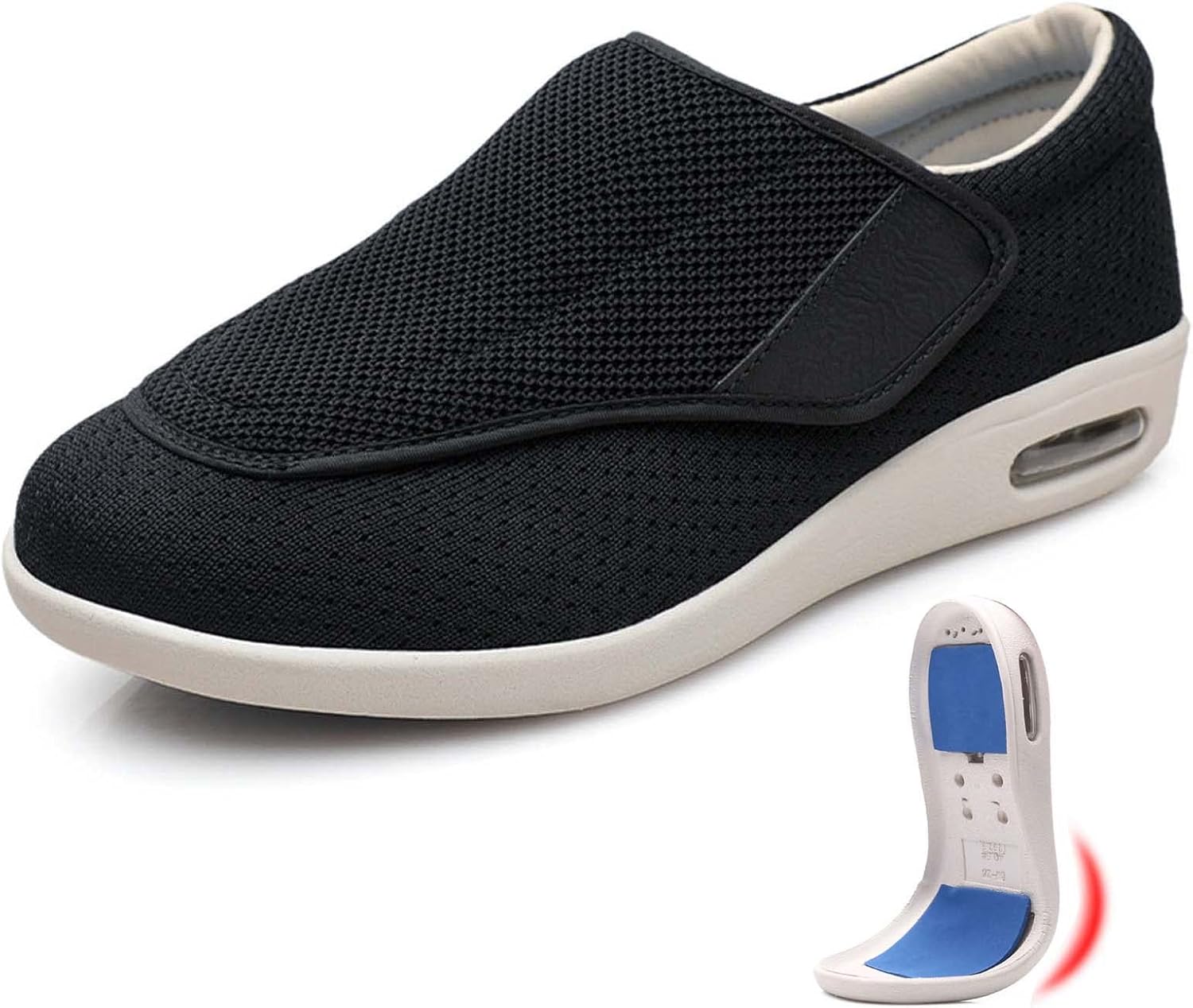 

Легкие кроссовки для ходьбы с съемными стельками из пены с эффектом памяти, легкие для пожилых людей с отечностью ног, мужские, размер 13.5 Generic, черный