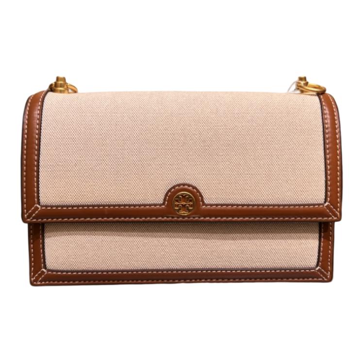 

TORY BURCH Монограмма на холсте с кожаной отделкой женская сумка через плечо на одно плечо цвета хаки