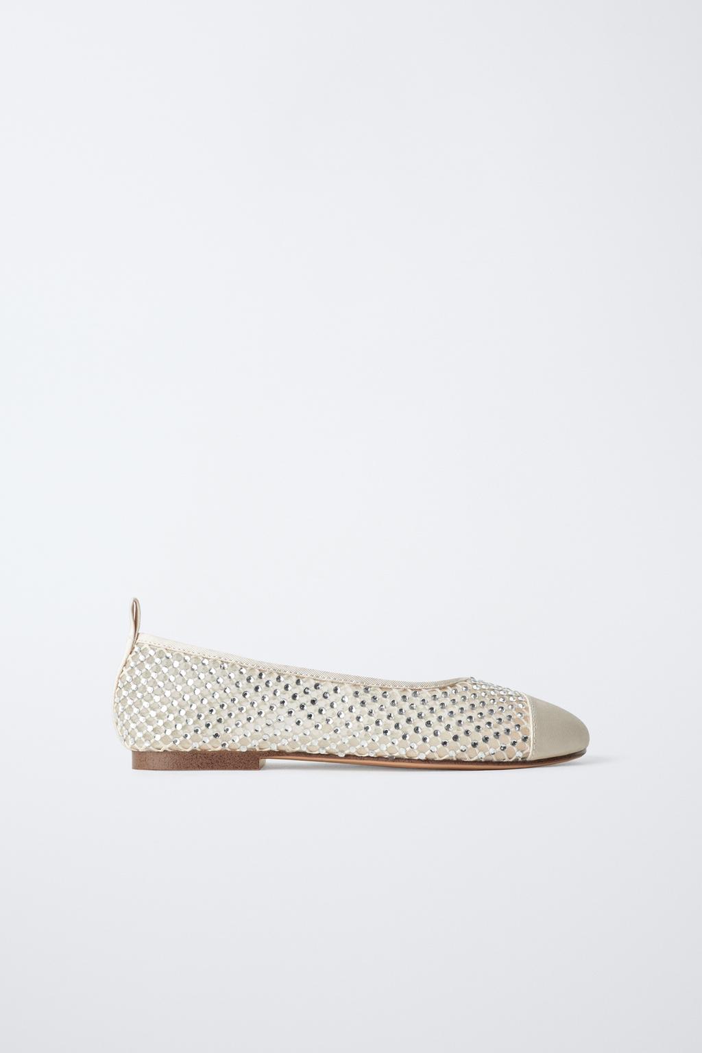 

Блестящие балетные туфли с носком ZARA, цвет Ecru White