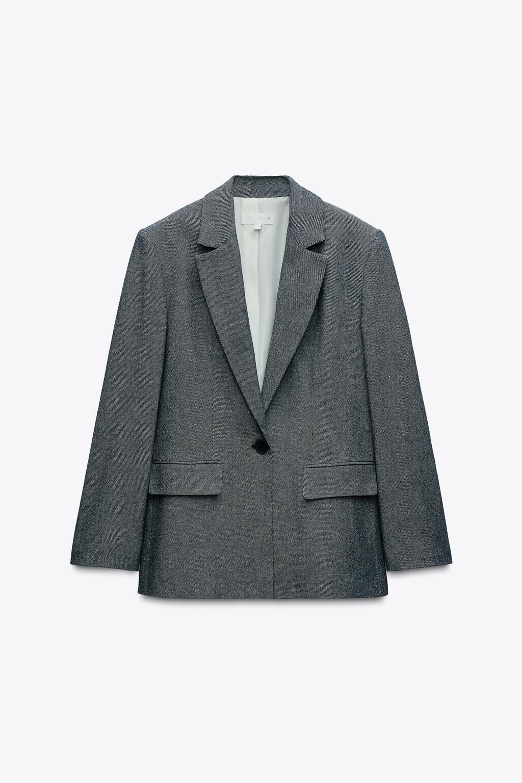 

Прямой блейзер с мягкими плечами ZARA, синий