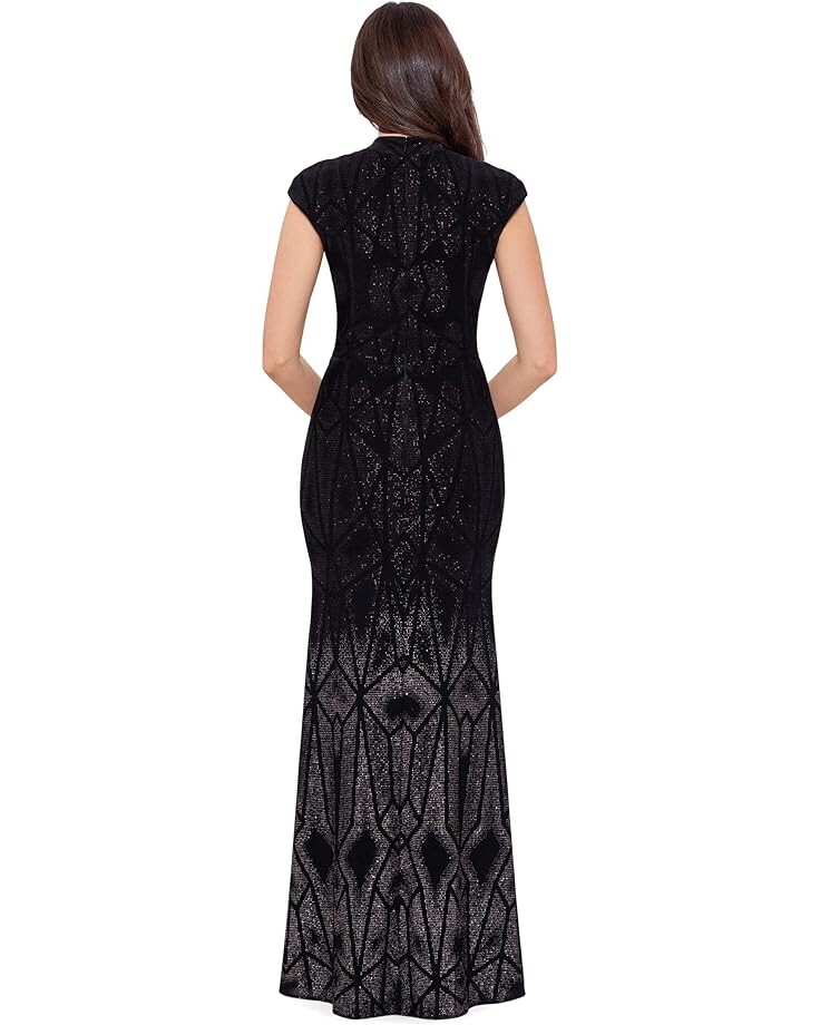 

Платье Betsy & Adam Long Cap Sleeve Glitter Ombre Gown, черный