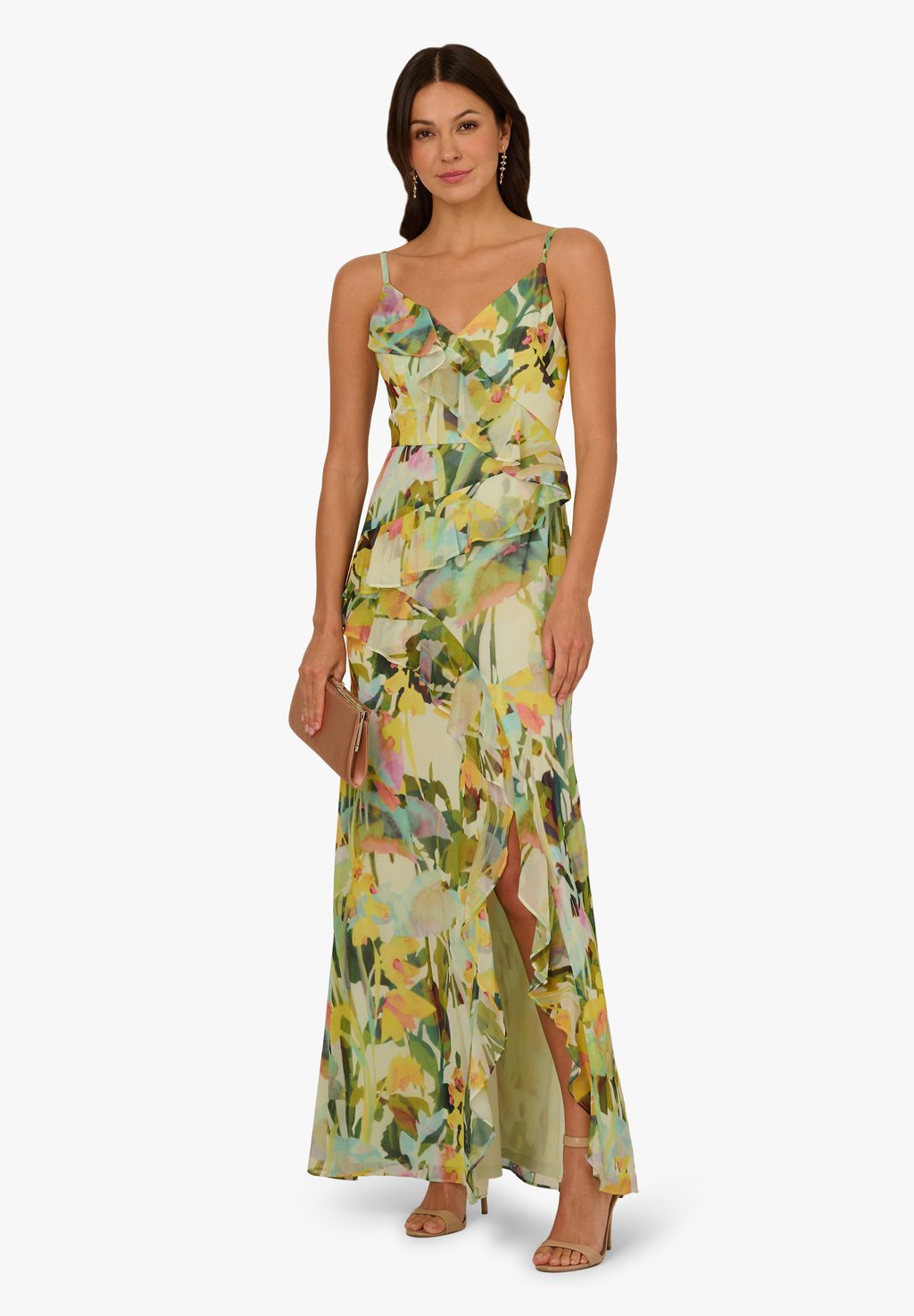 

Платье макси PRINTED STRAP CASCADE GOWN Adrianna Papell, зеленый