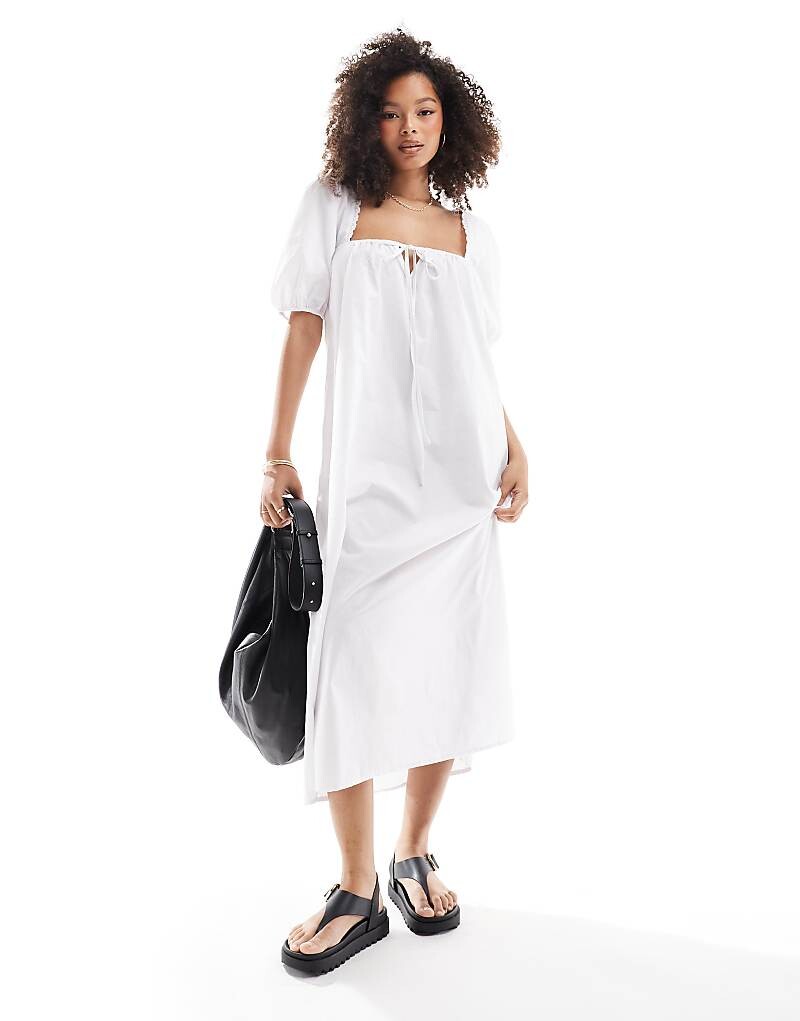 

ASOS DESIGN – Белое поплиновое платье макси с объемными рукавами