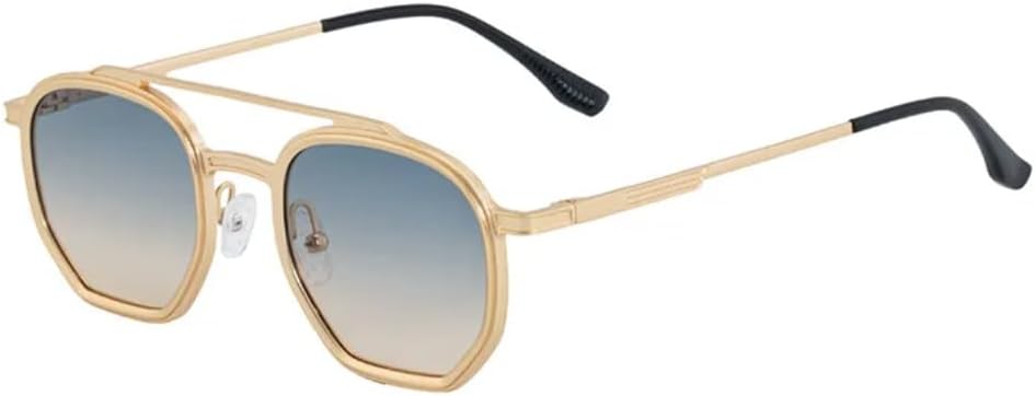 

Мужские солнцезащитные очки в металлической многоугольной оправе, ретро-стиль, роскошные, с декоративным солнцезащитным козырьком, устойчивые к ультрафиолетовому излучению TVTBBVV, Gold Blue