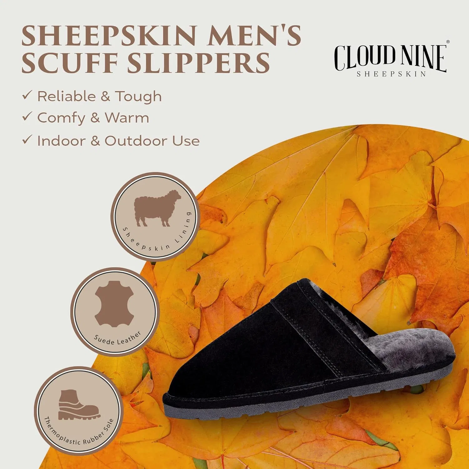 Тапочки из овчины, на мягкой подошве, Cloud Nine, Black Cloud Nine Sheepskin — фото 4