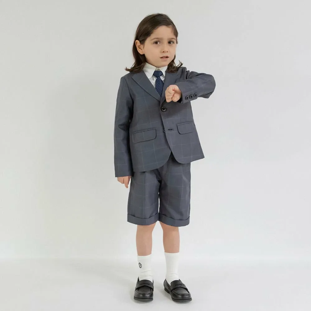 Серый клетчатый пиджак + шорты + белая рубашка Branshes, Charcoal Gray