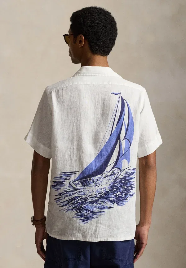 Рубашка кэмп Polo Ralph Lauren, классическая посадка, лён, винтажный морской парус