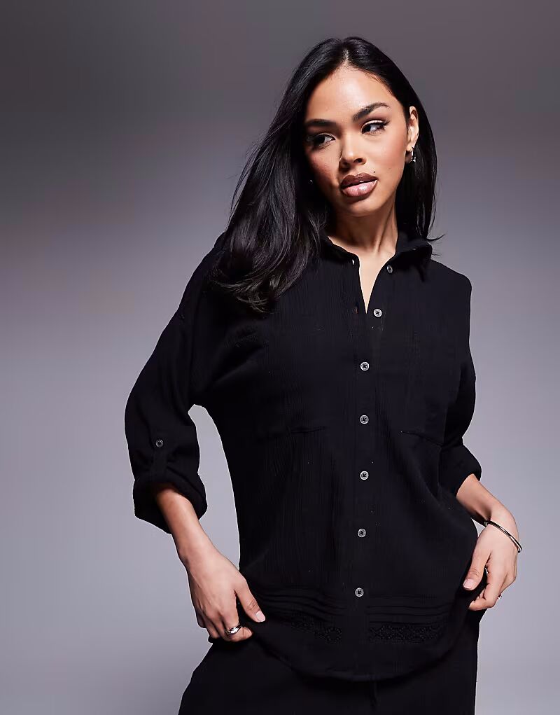 

Рубашка River Island с жатым узором, черная