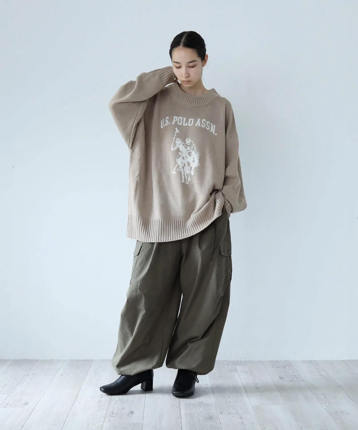 Коллаборация Джемпер U.S. POLO ASSN. x Air Tokyo оверсайз лого жаккард круглый воротник зеленый — фото 4