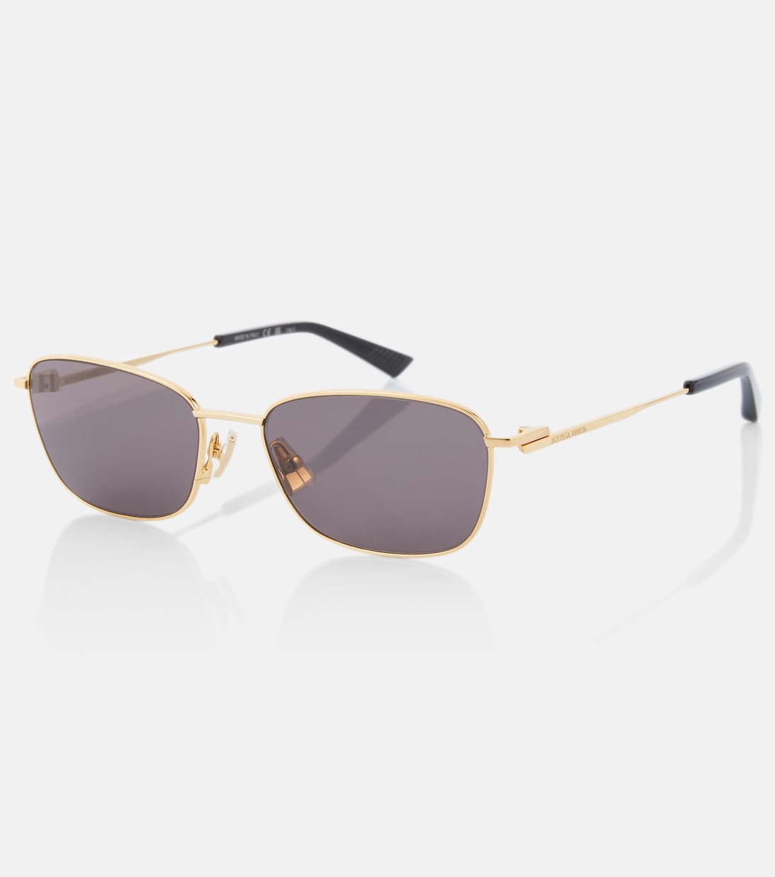 Прямоугольные солнцезащитные очки Bottega Veneta, Gold-Gold-Grey — фото 4