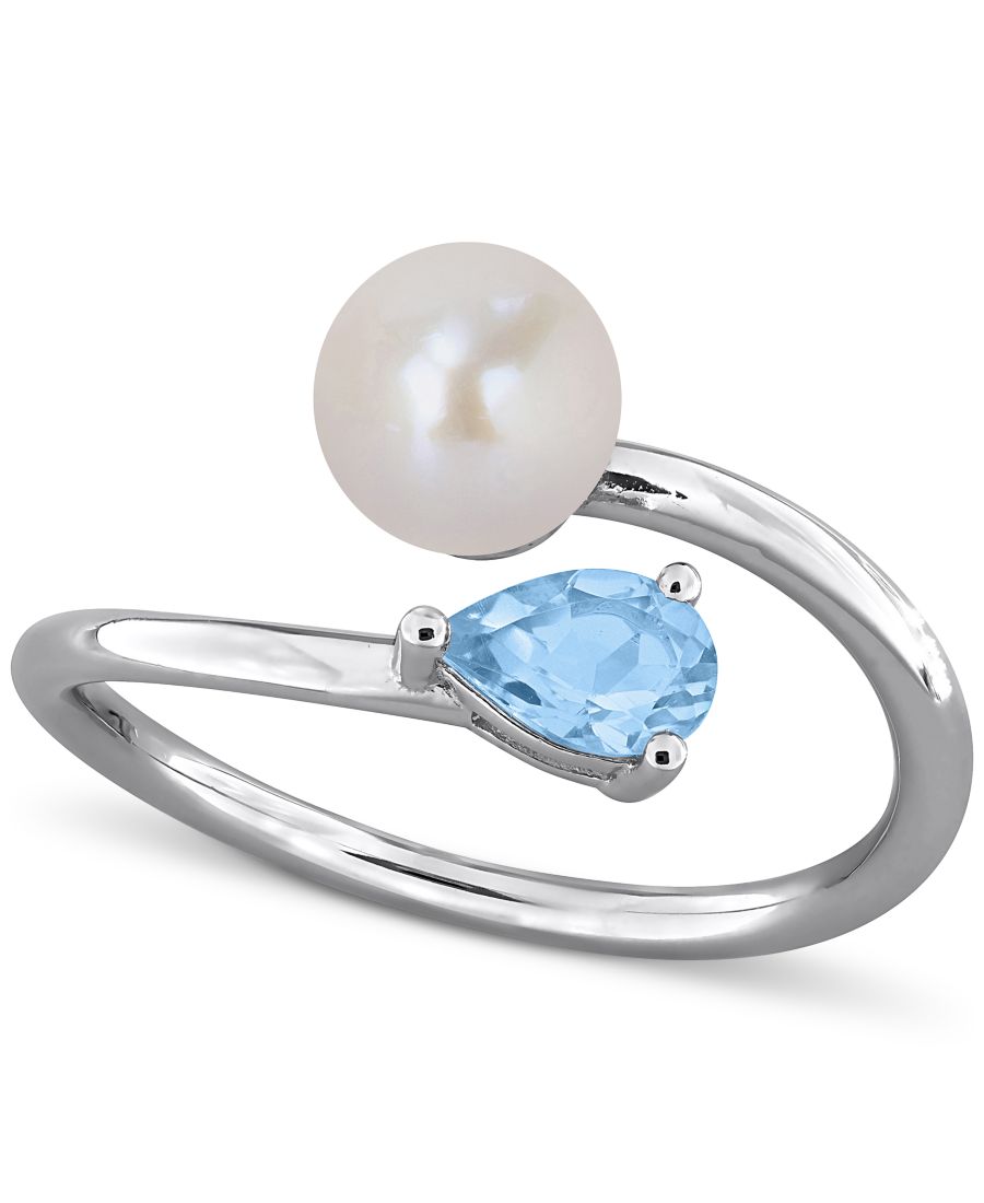 

Кольцо с культивированным пресноводным жемчугом и гранатом (общий вес 0,5 карата) в оправе из стерлингового серебра с покрытием из 18-каратного золота Macy's, Blue Topaz