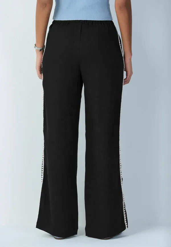 Брюки Next, Tall fit embroidered side detail wide leg, черный — фото 3