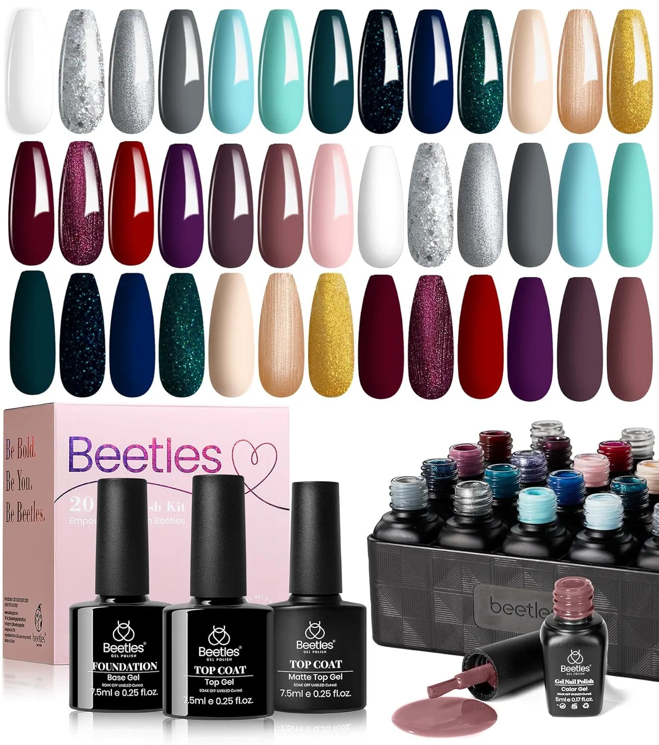 Набор гель-лаков Beetles из 20 цветов с глянцевым и матовым топом Beetles Gel Polish