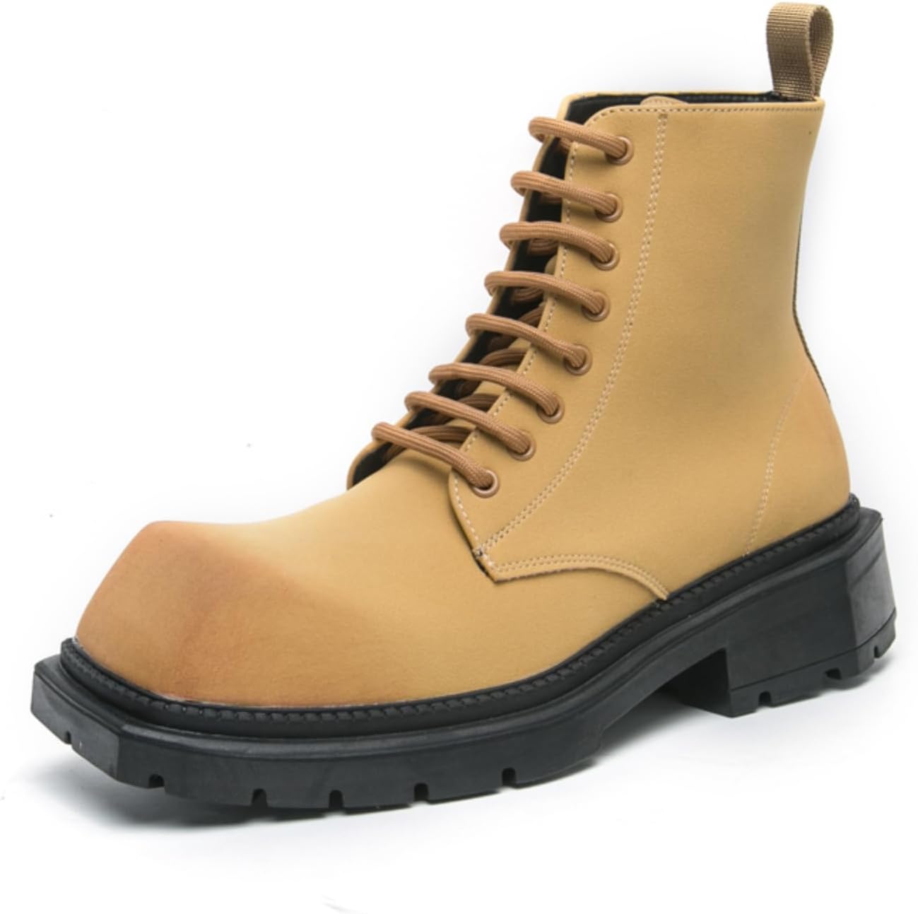 

Мужские ретро кожаные ботинки на шнуровке с массивным каблуком, высокие ботинки Чакка на щиколотку, повседневные, с нескользящей подошвой, квадратным носком, для прогулок и официального делового стиля Boaobaihuo, желтый