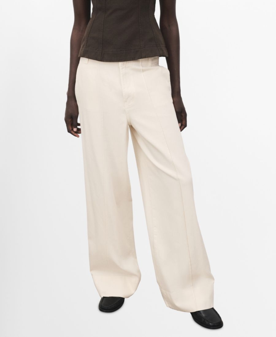 

Женские джинсы с широкими штанинами и декоративной строчкой MANGO, Ecru