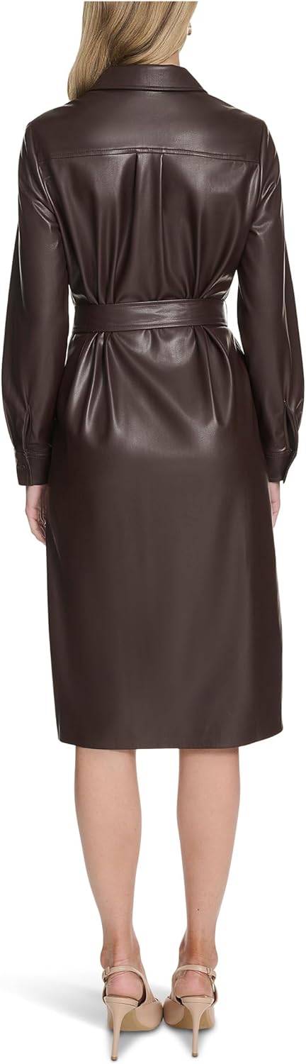 Женское платье-рубашка Calvin Klein из искусственной кожи, Coffee Bean — фото 2