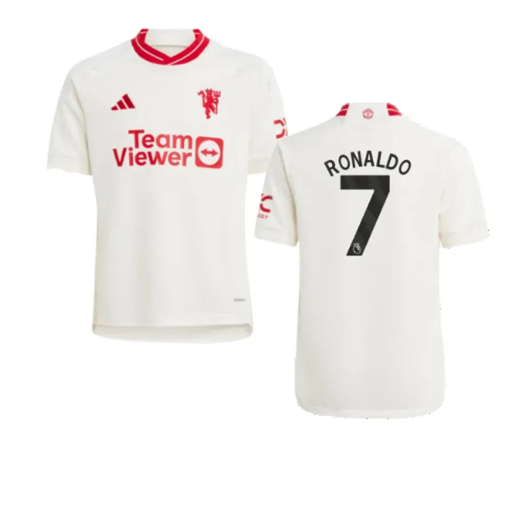 Футболка детская Man Utd третья 2023/24 Ronaldo 7 Manchester United Fc, белый