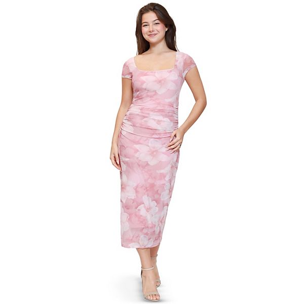 

Платье миди с каплевидным рукавом и сетчатыми вставками Madden Girl