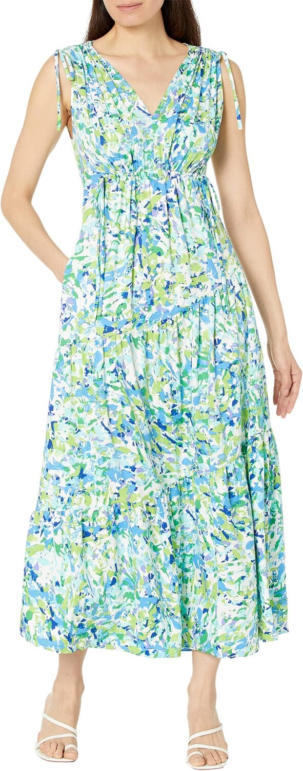 

Платье макси с цветочным принтом и присборенными плечами Maggy London, цвет Soft White/Aqua