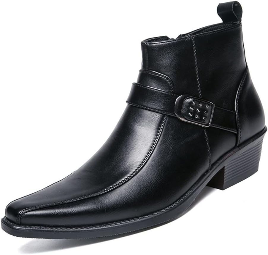 

Мужские ботинки с округлым носком, полированным носком, байкерским носком, с особой пряжкой, боковой молнией, из натуральной кожи, противоскользящие, водонепроницаемые, удобные для носки, модные Xjsdjhount, черный