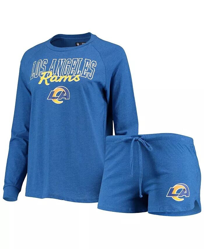 

Женский комплект для сна из топа реглан с длинными рукавами и шорт Royal Los Angeles Rams Meter Concepts Sport, синий