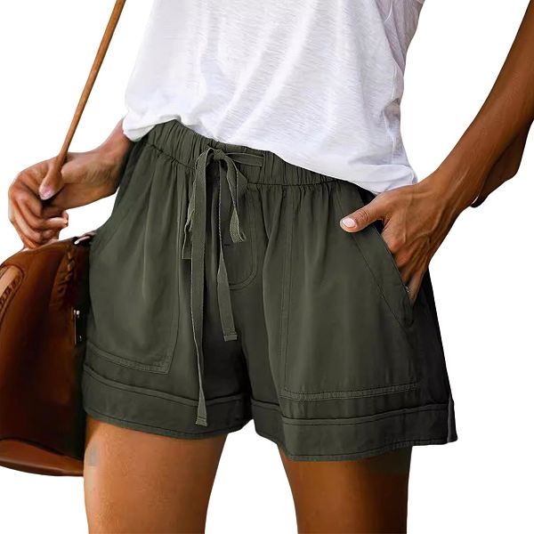 

Женские шорты с эластичным поясом на шнурке, карманами и подвернутым краем Clearflower, Green